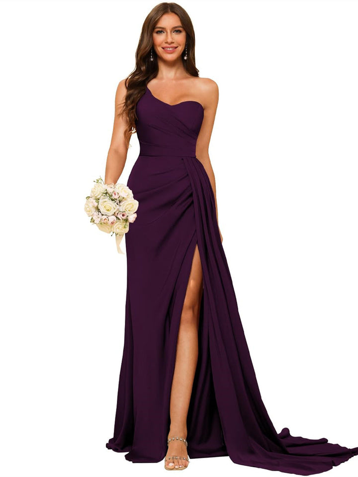 A-Line/Princess Satin One-shoulder Sleeveless Floor-Length Bridesmaid Dresses