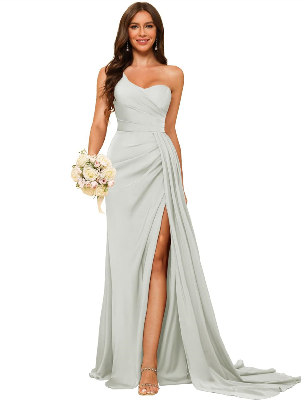 A-Line/Princess Satin One-shoulder Sleeveless Floor-Length Bridesmaid Dresses