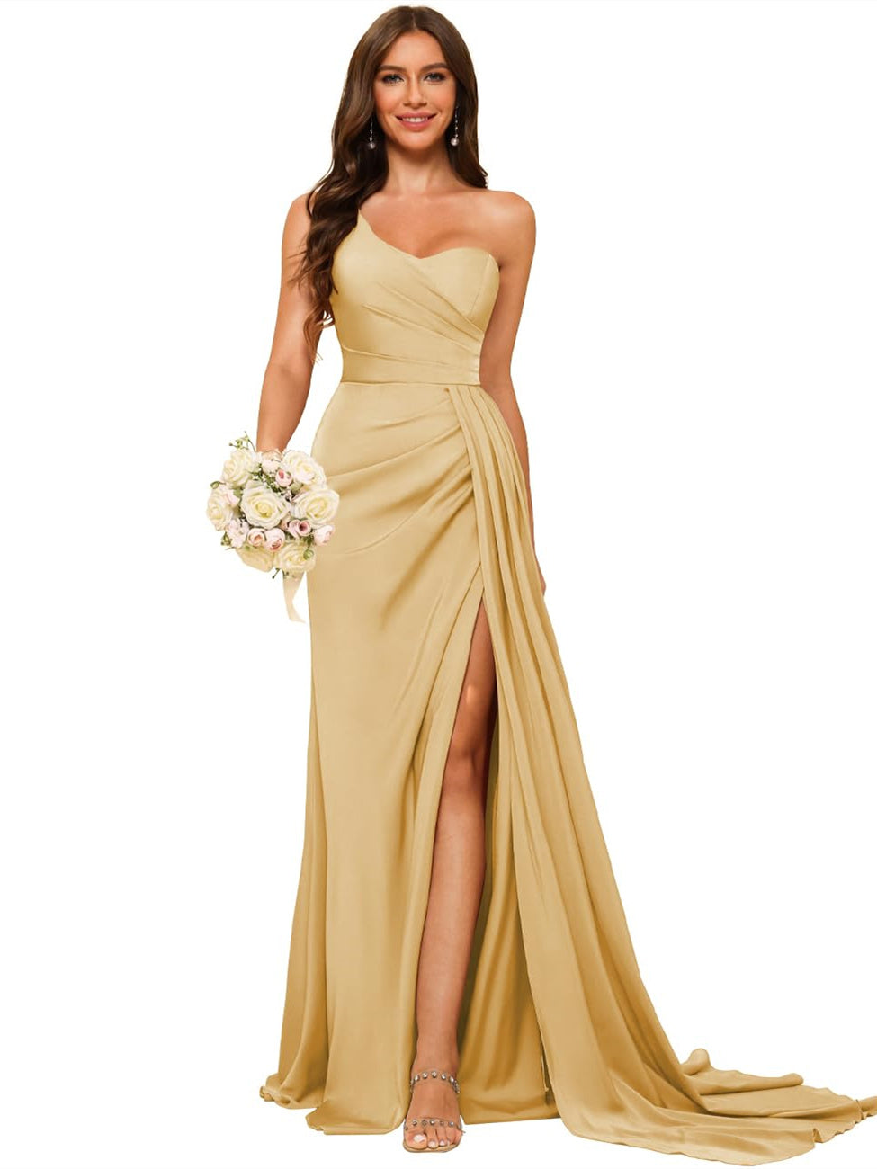 A-Line/Princess Satin One-shoulder Sleeveless Floor-Length Bridesmaid Dresses