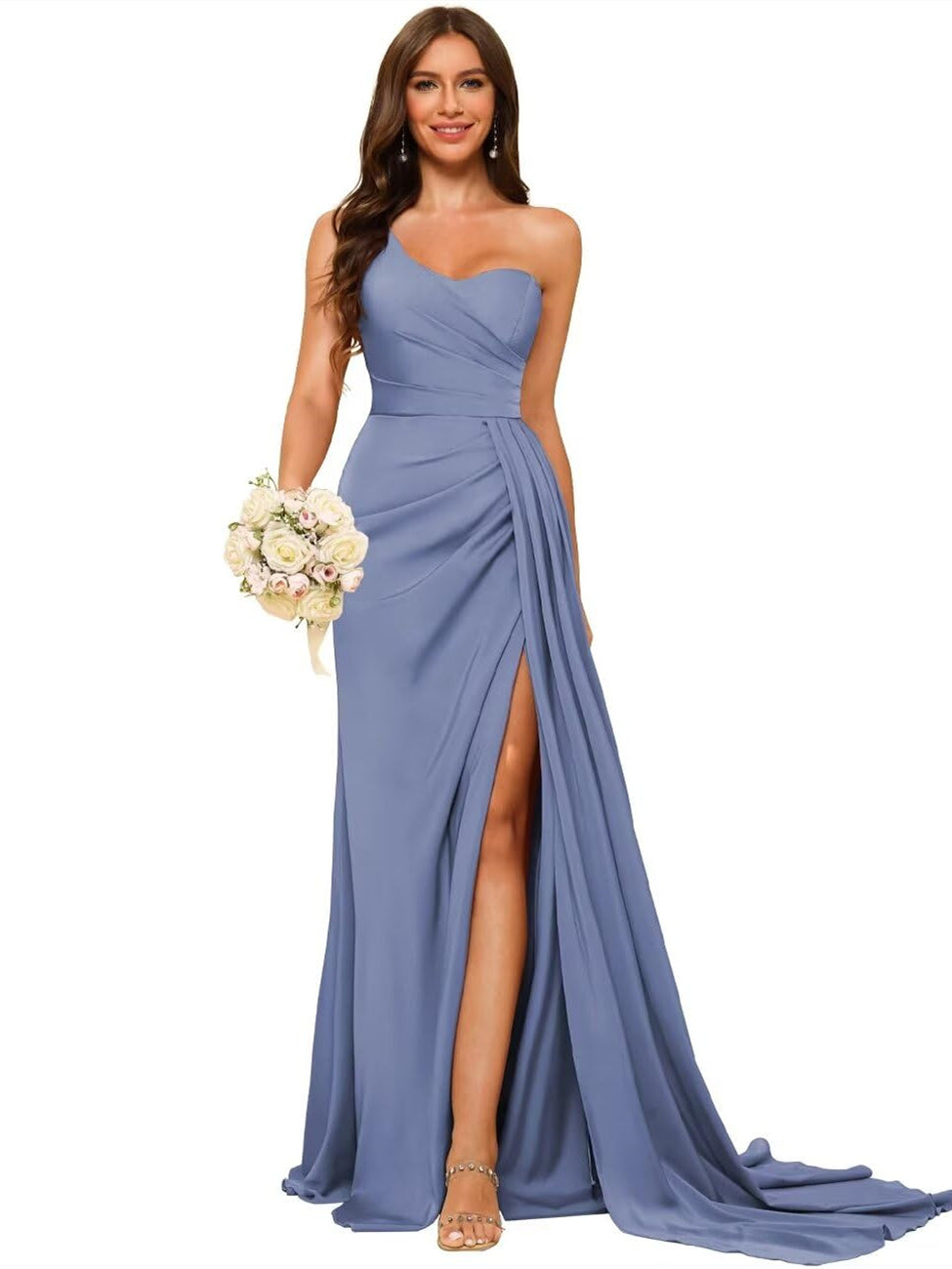 A-Line/Princess Satin One-shoulder Sleeveless Floor-Length Bridesmaid Dresses