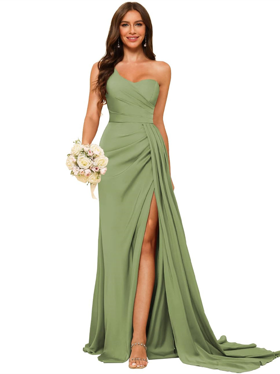 A-Line/Princess Satin One-shoulder Sleeveless Floor-Length Bridesmaid Dresses