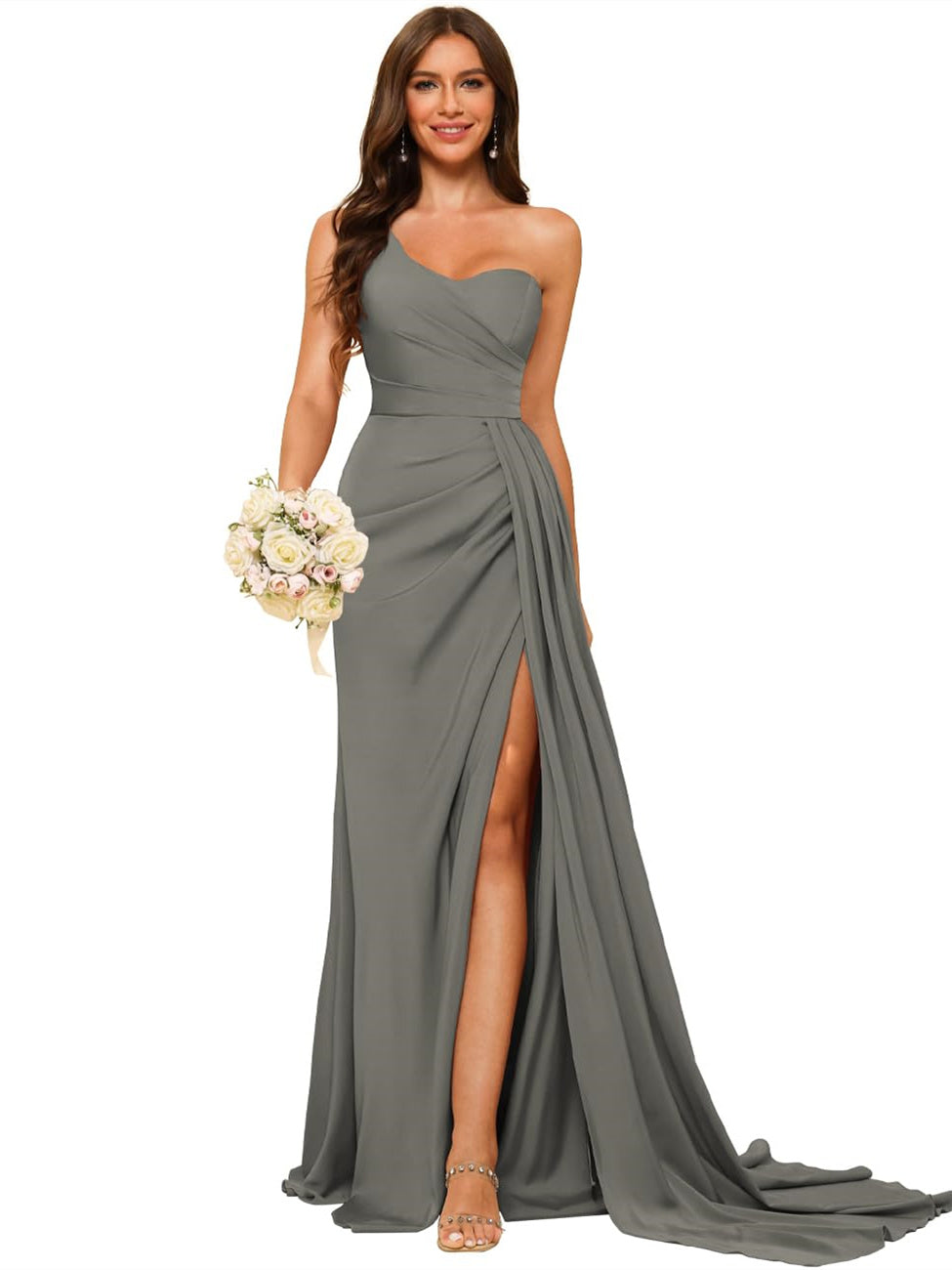 A-Line/Princess Satin One-shoulder Sleeveless Floor-Length Bridesmaid Dresses