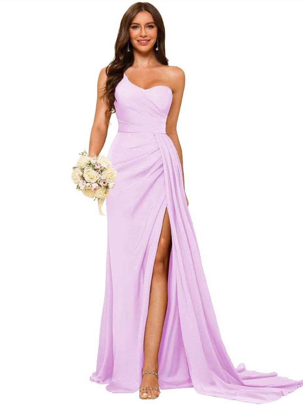 A-Line/Princess Satin One-shoulder Sleeveless Floor-Length Bridesmaid Dresses