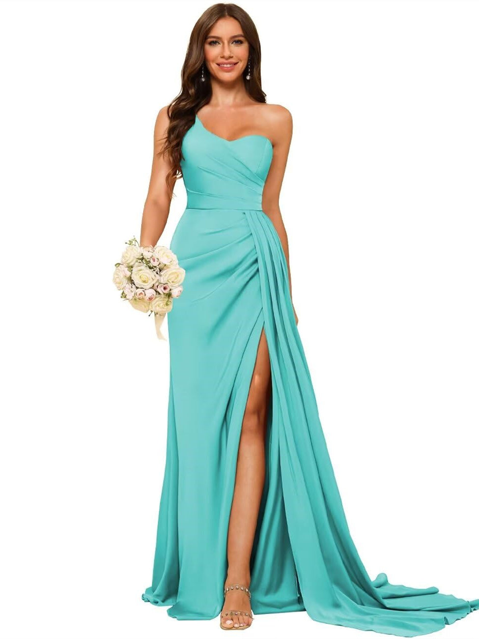 A-Line/Princess Satin One-shoulder Sleeveless Floor-Length Bridesmaid Dresses