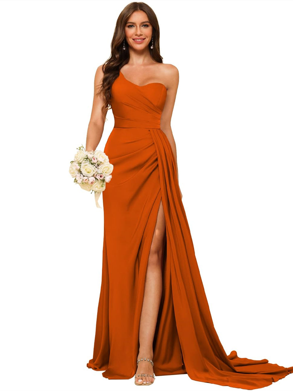 A-Line/Princess Satin One-shoulder Sleeveless Floor-Length Bridesmaid Dresses