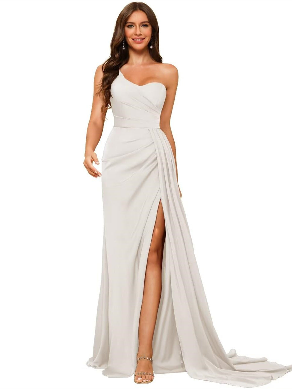 A-Line/Princess Satin One-shoulder Sleeveless Floor-Length Bridesmaid Dresses