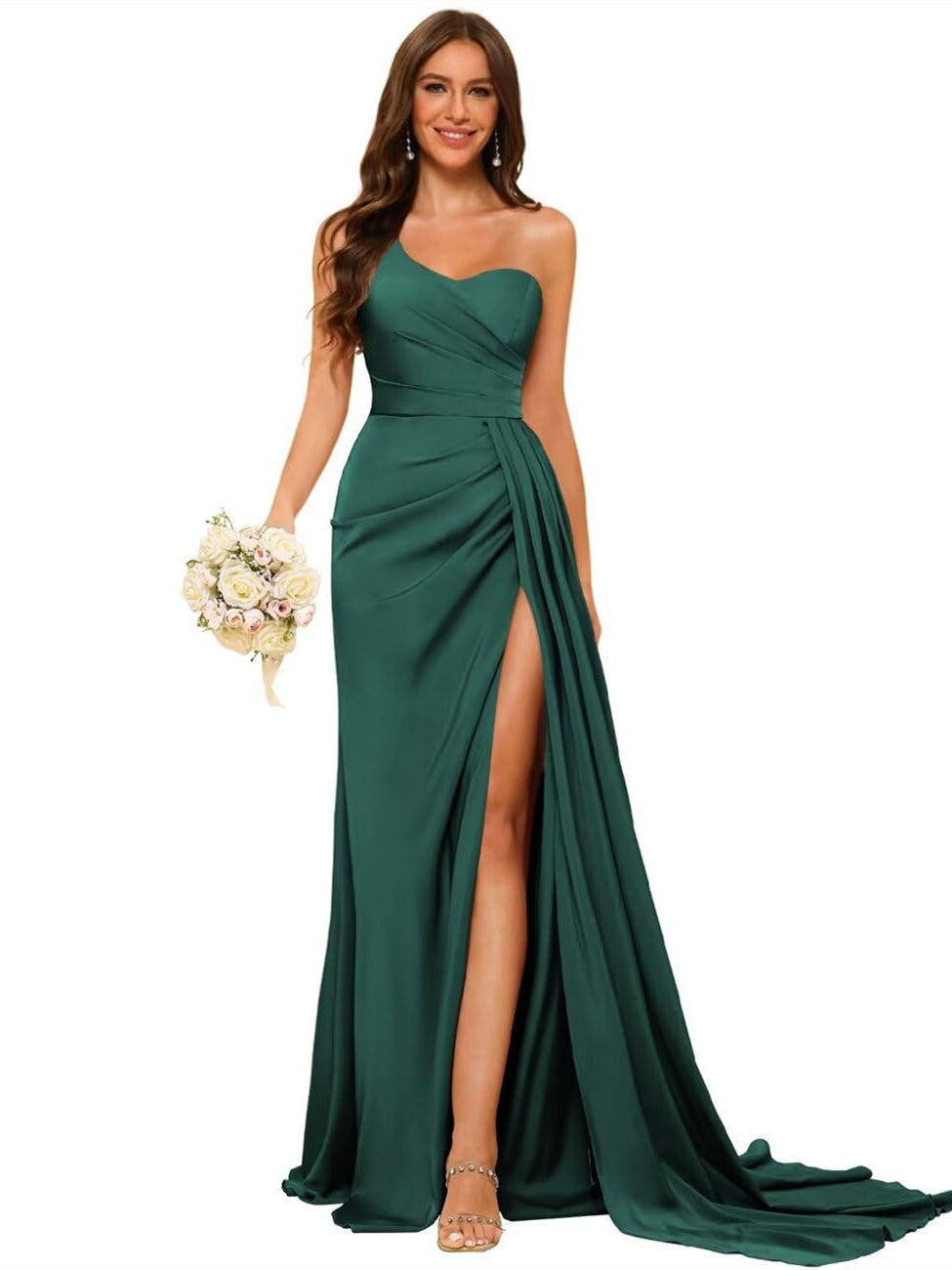 A-Line/Princess Satin One-shoulder Sleeveless Floor-Length Bridesmaid Dresses