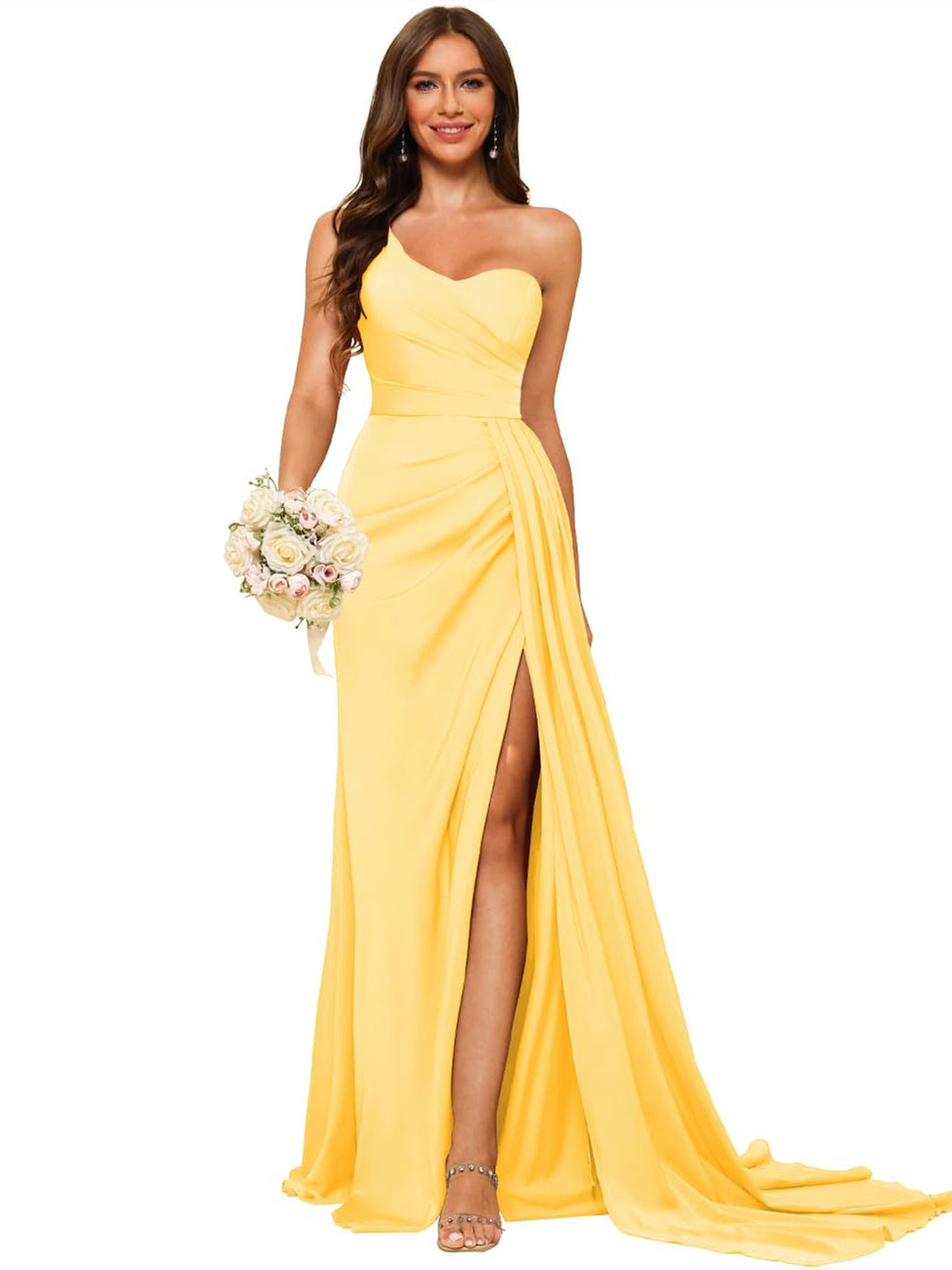 A-Line/Princess Satin One-shoulder Sleeveless Floor-Length Bridesmaid Dresses