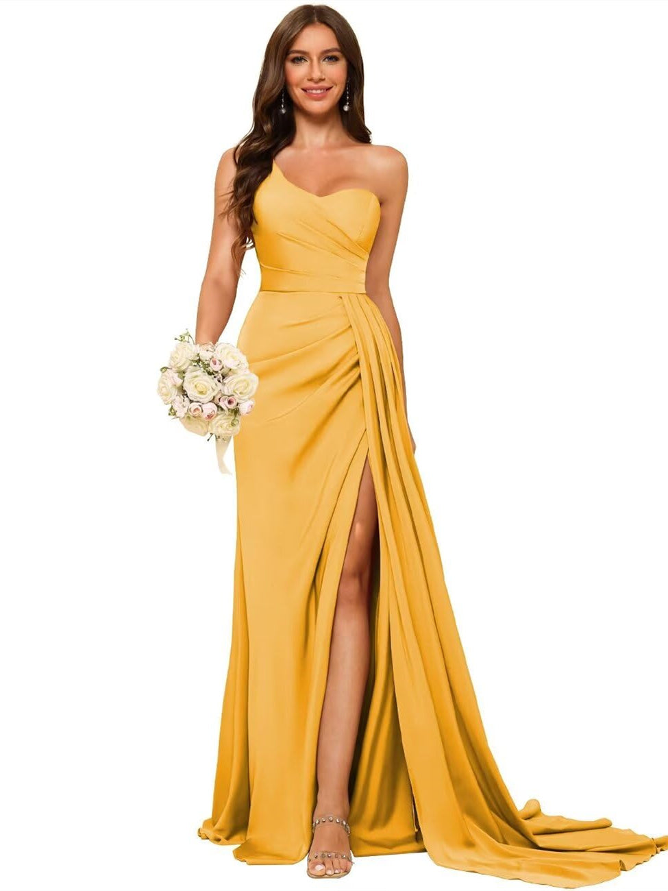 A-Line/Princess Satin One-shoulder Sleeveless Floor-Length Bridesmaid Dresses