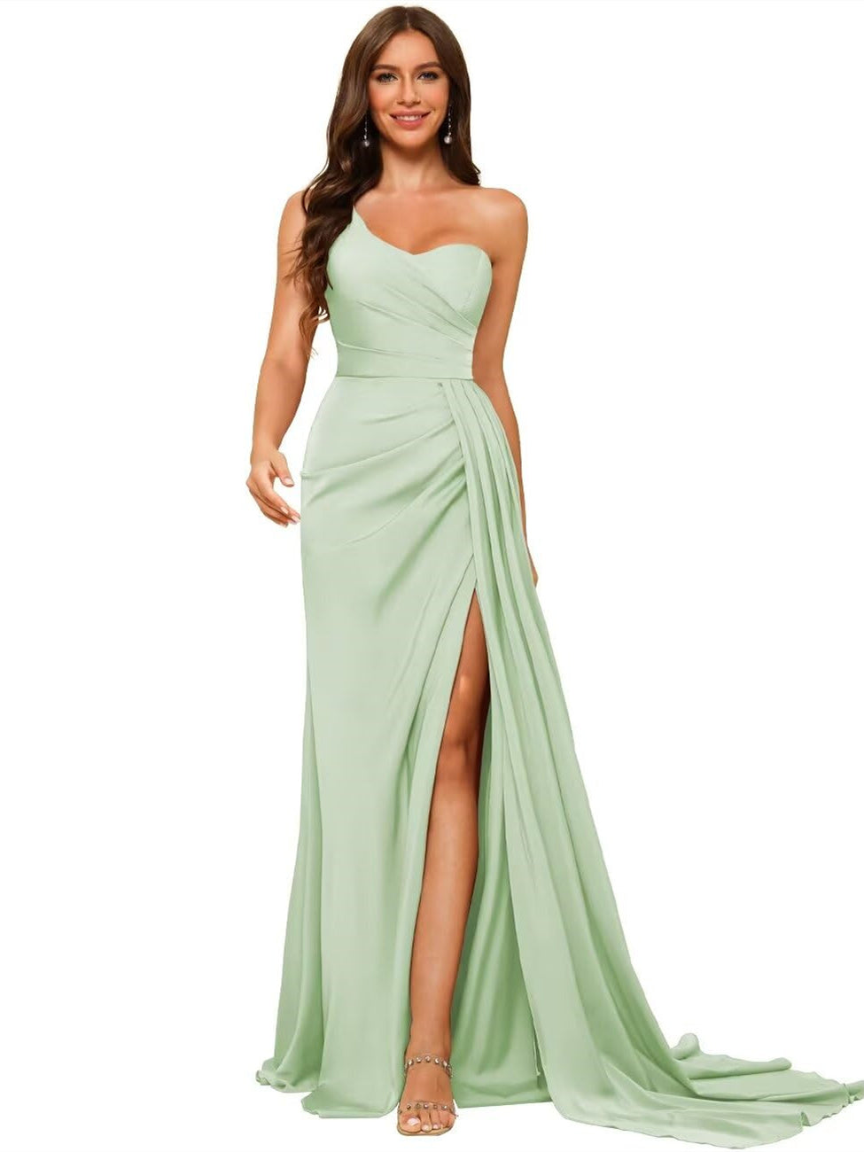 A-Line/Princess Satin One-shoulder Sleeveless Floor-Length Bridesmaid Dresses
