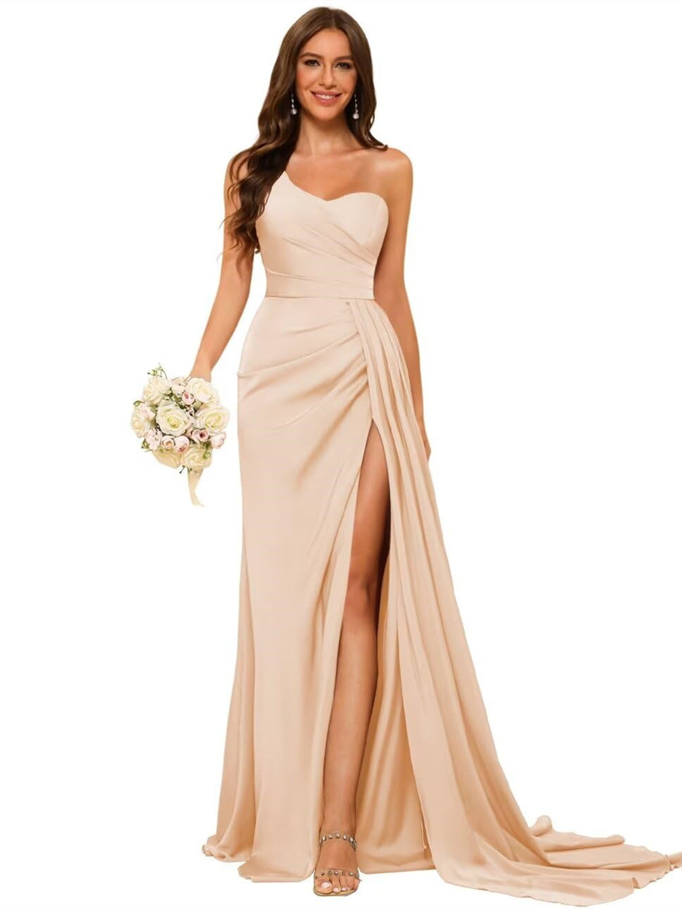 A-Line/Princess Satin One-shoulder Sleeveless Floor-Length Bridesmaid Dresses