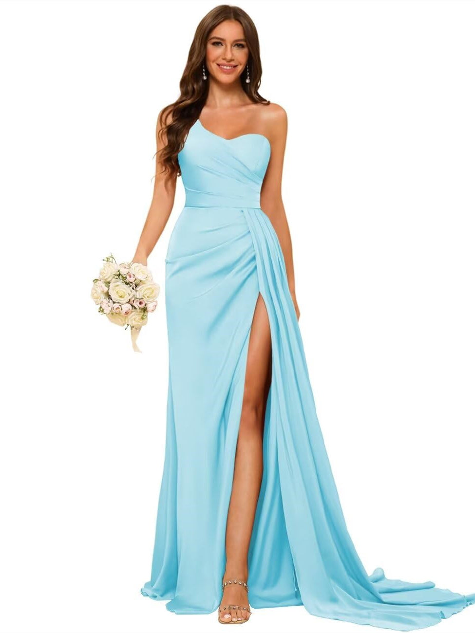 A-Line/Princess Satin One-shoulder Sleeveless Floor-Length Bridesmaid Dresses
