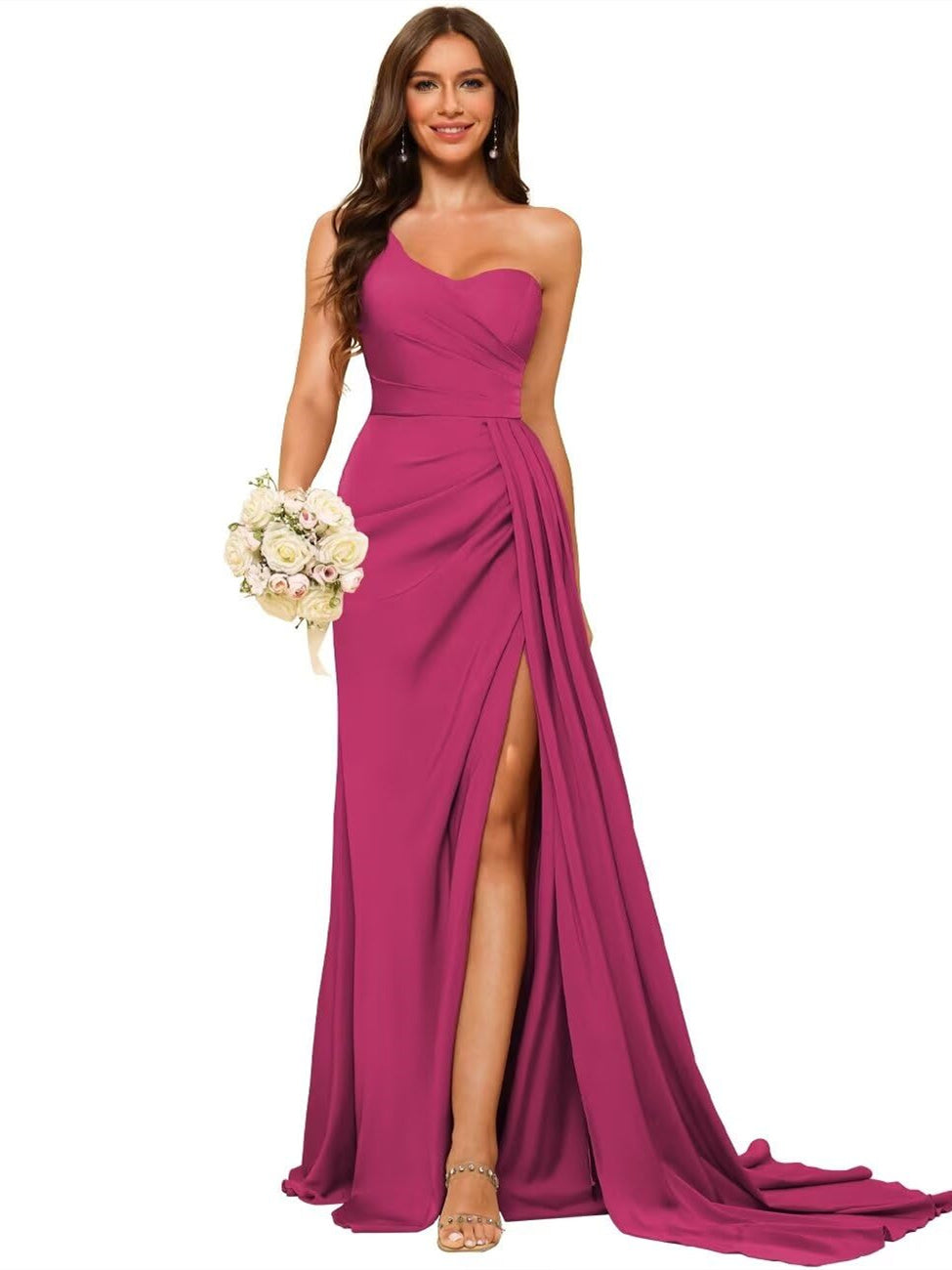 A-Line/Princess Satin One-shoulder Sleeveless Floor-Length Bridesmaid Dresses