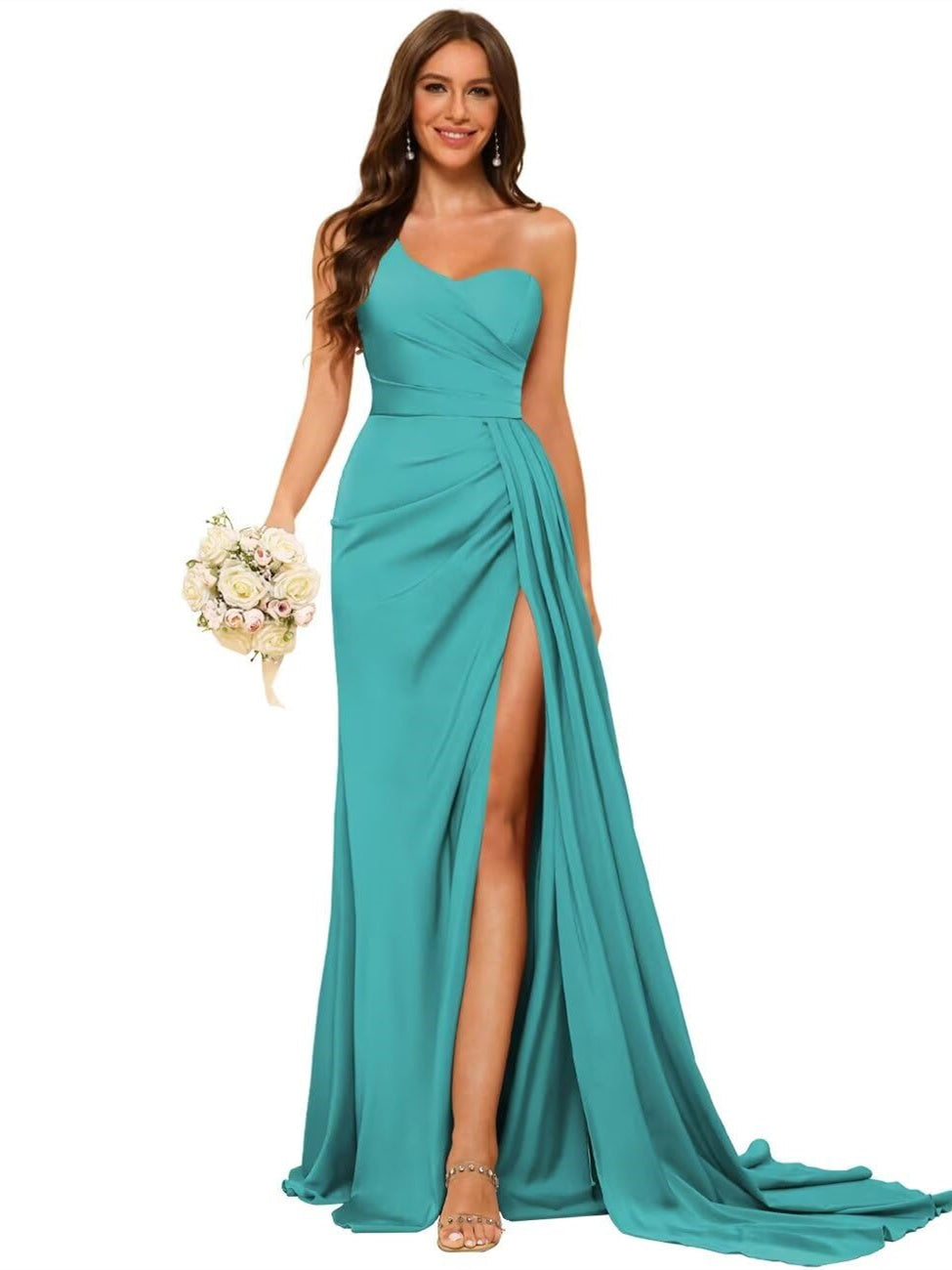 A-Line/Princess Satin One-shoulder Sleeveless Floor-Length Bridesmaid Dresses