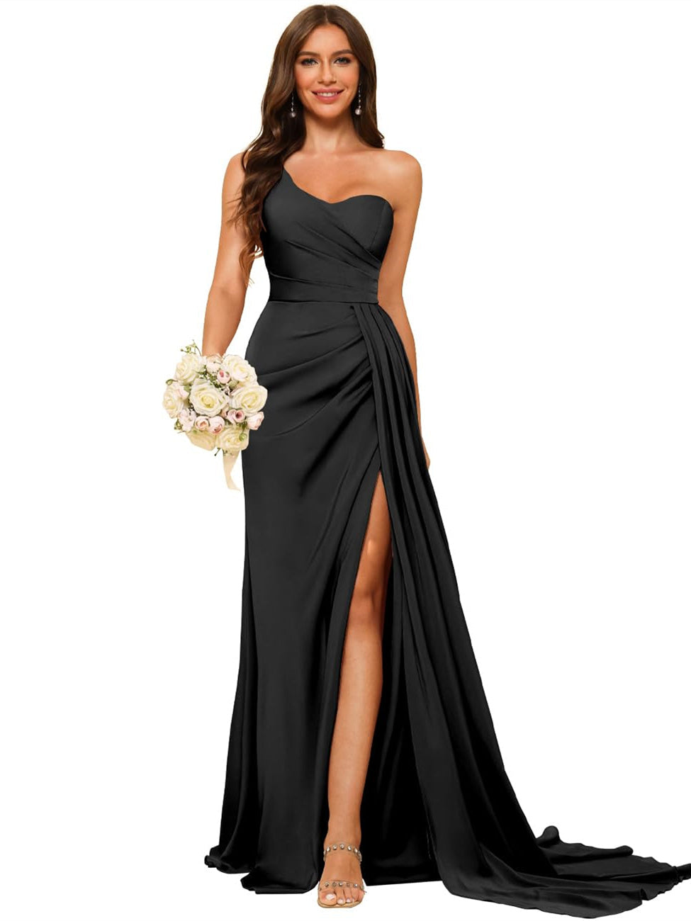 A-Line/Princess Satin One-shoulder Sleeveless Floor-Length Bridesmaid Dresses