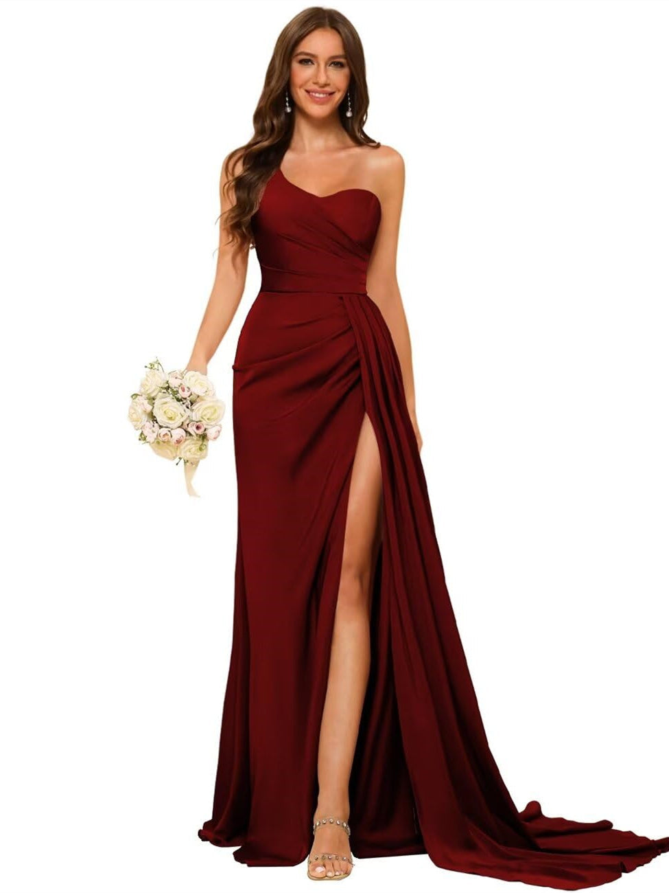 A-Line/Princess Satin One-shoulder Sleeveless Floor-Length Bridesmaid Dresses