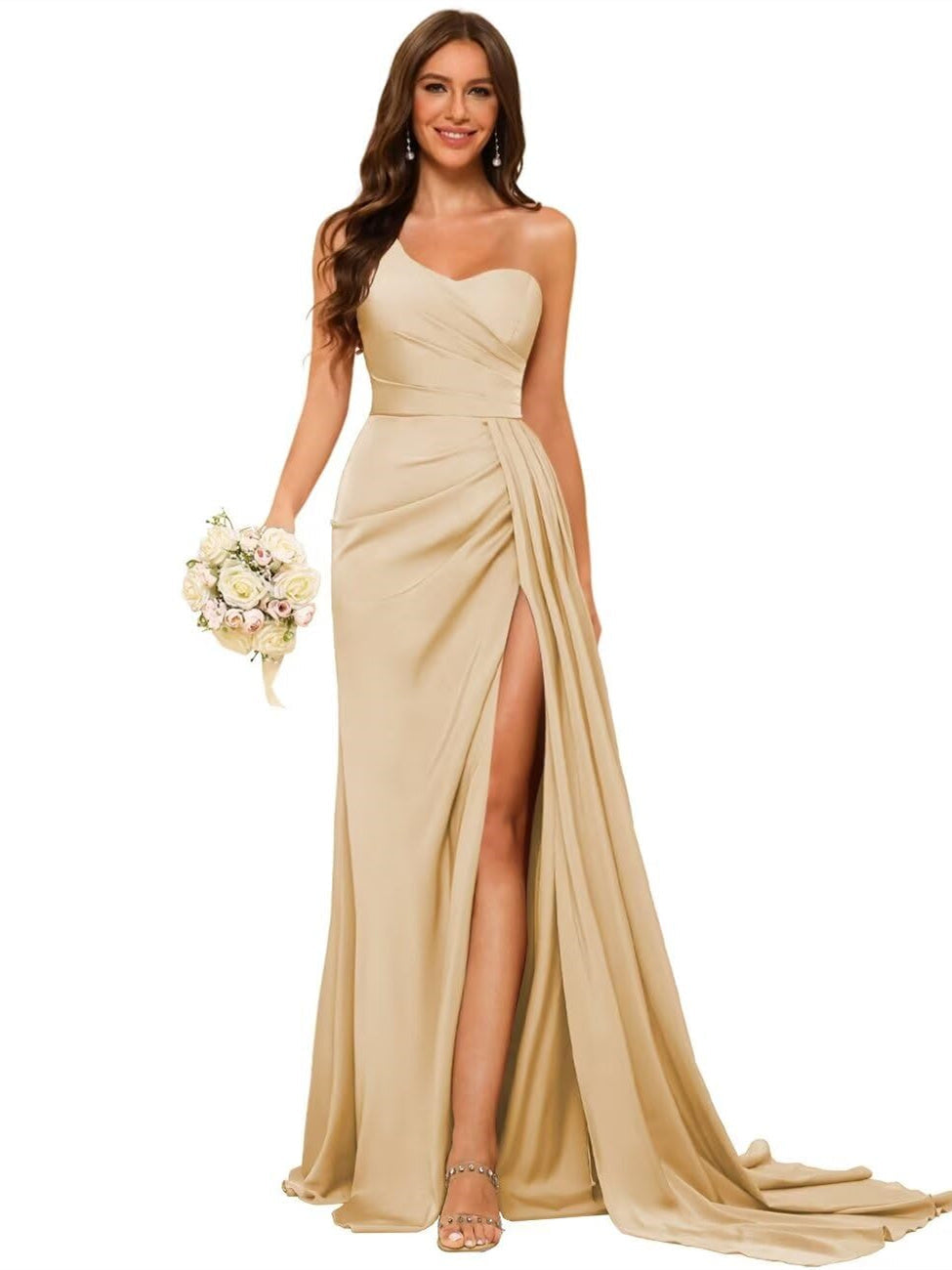 A-Line/Princess Satin One-shoulder Sleeveless Floor-Length Bridesmaid Dresses