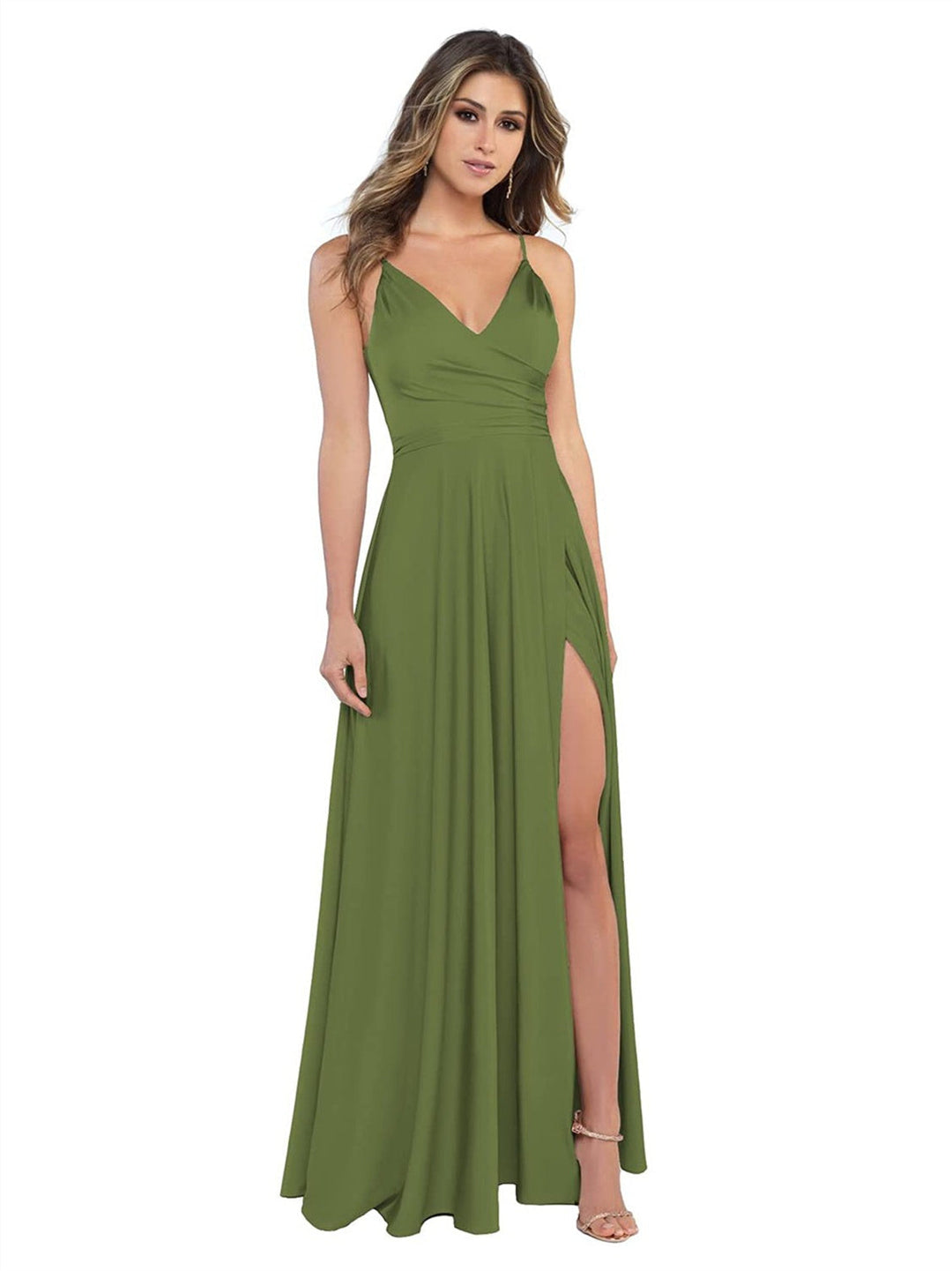 A-Line/Princess Satin V-Neck Sleeveless Floor-Length Bridesmaid Dresses