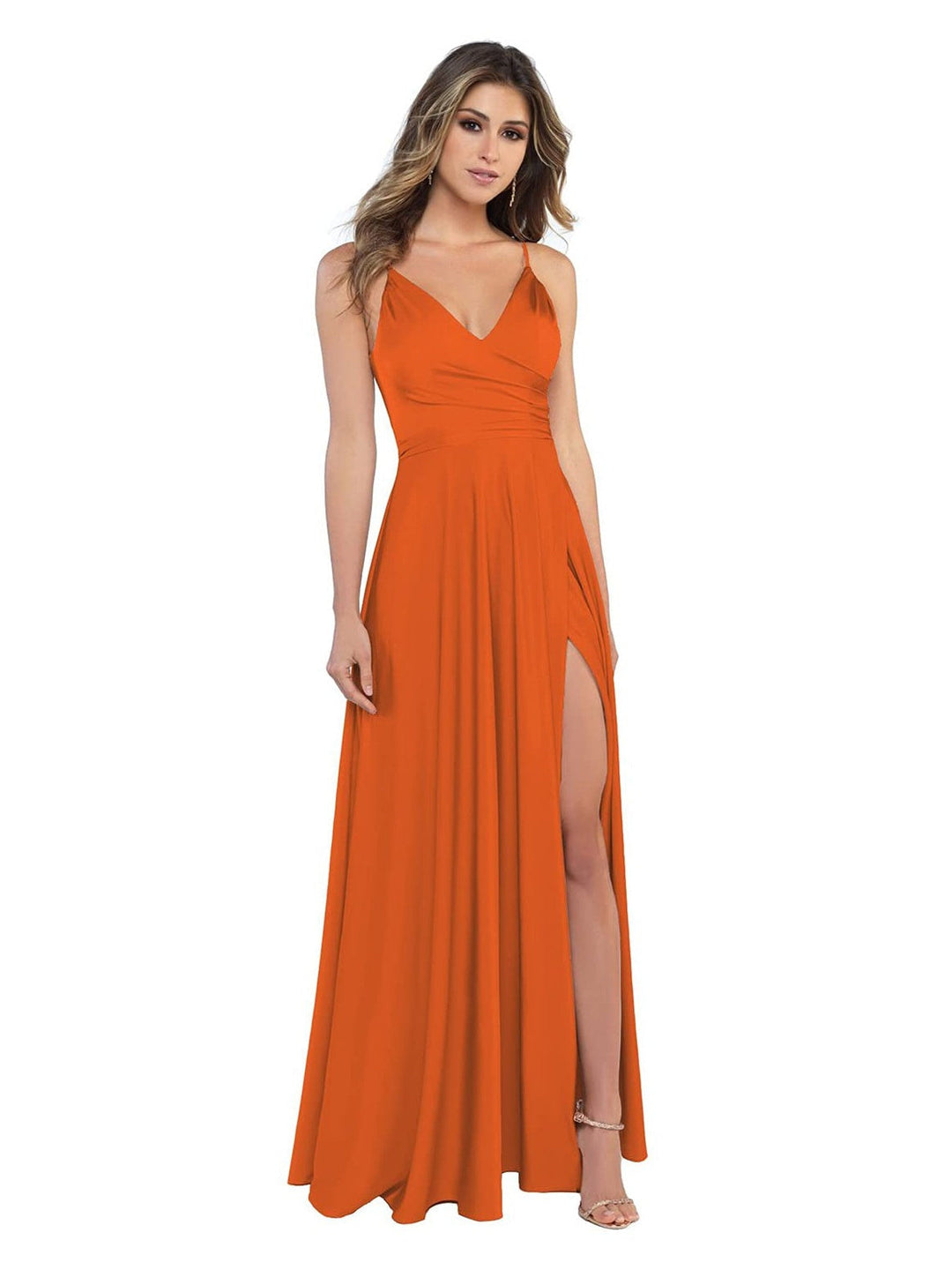 A-Line/Princess Satin V-Neck Sleeveless Floor-Length Bridesmaid Dresses