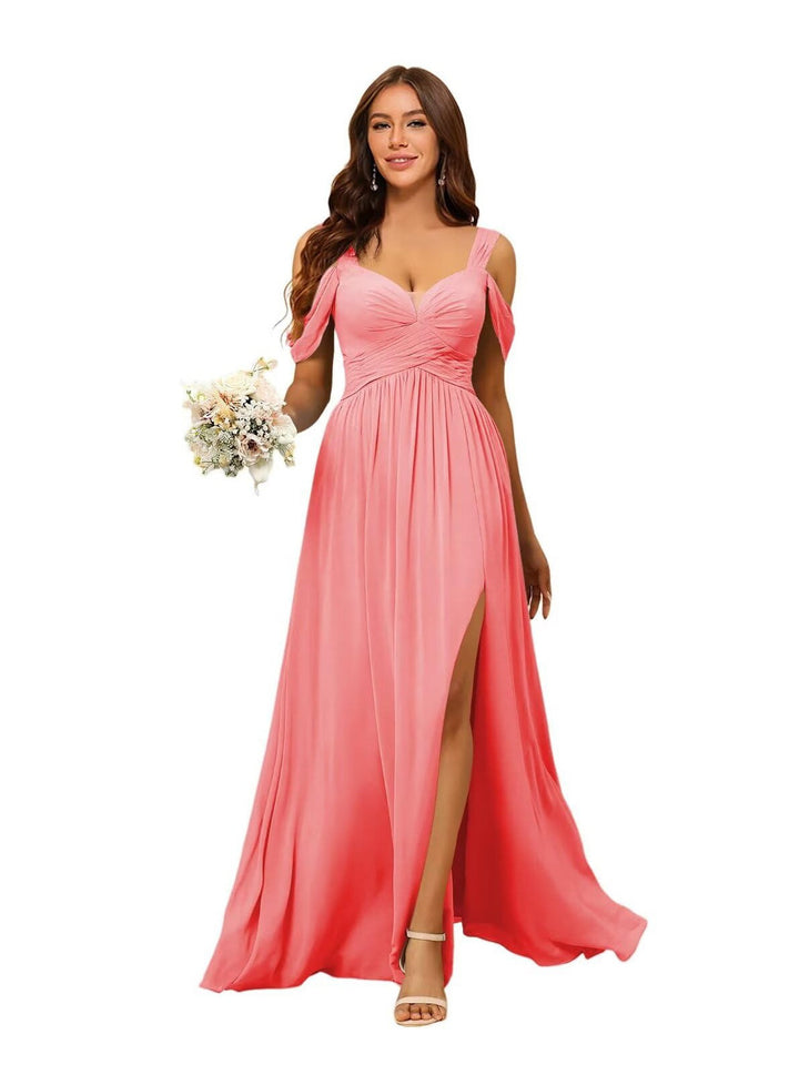 A-Line/Princess Chiffon Sweetheart Sleeveless Floor-Length Bridesmaid Dresses