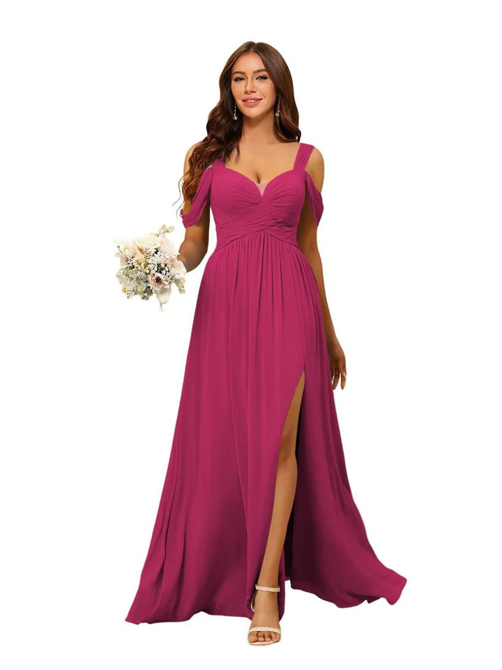 A-Line/Princess Chiffon Sweetheart Sleeveless Floor-Length Bridesmaid Dresses