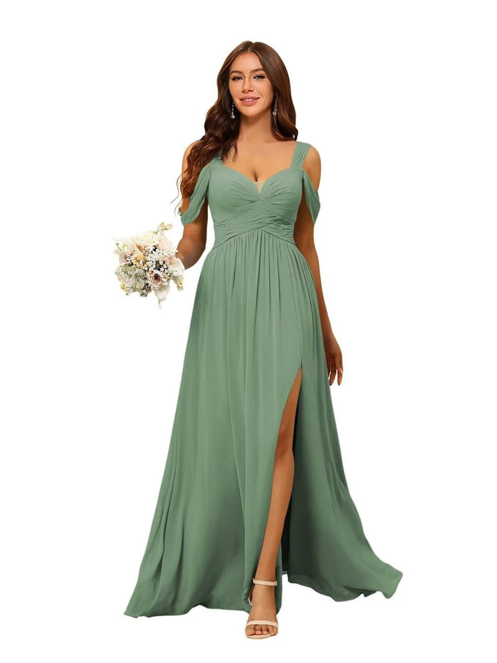 A-Line/Princess Chiffon Sweetheart Sleeveless Floor-Length Bridesmaid Dresses