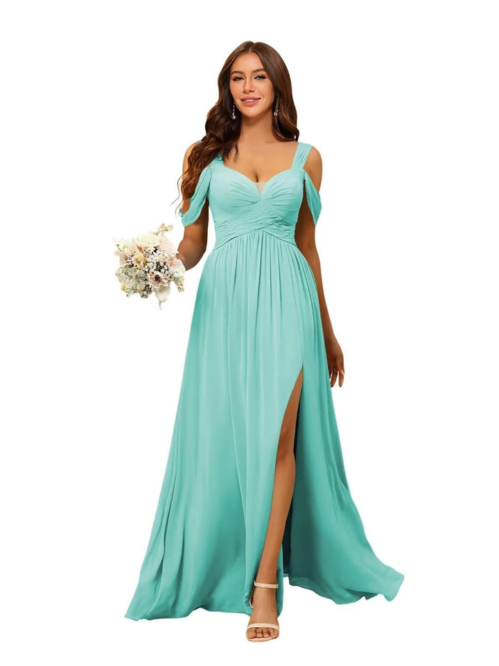 A-Line/Princess Chiffon Sweetheart Sleeveless Floor-Length Bridesmaid Dresses