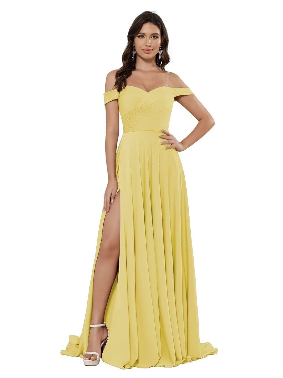 A-Line/Princess Satin Off-the-shoulder Sleeveless Floor-Length Bridesmaid Dresses