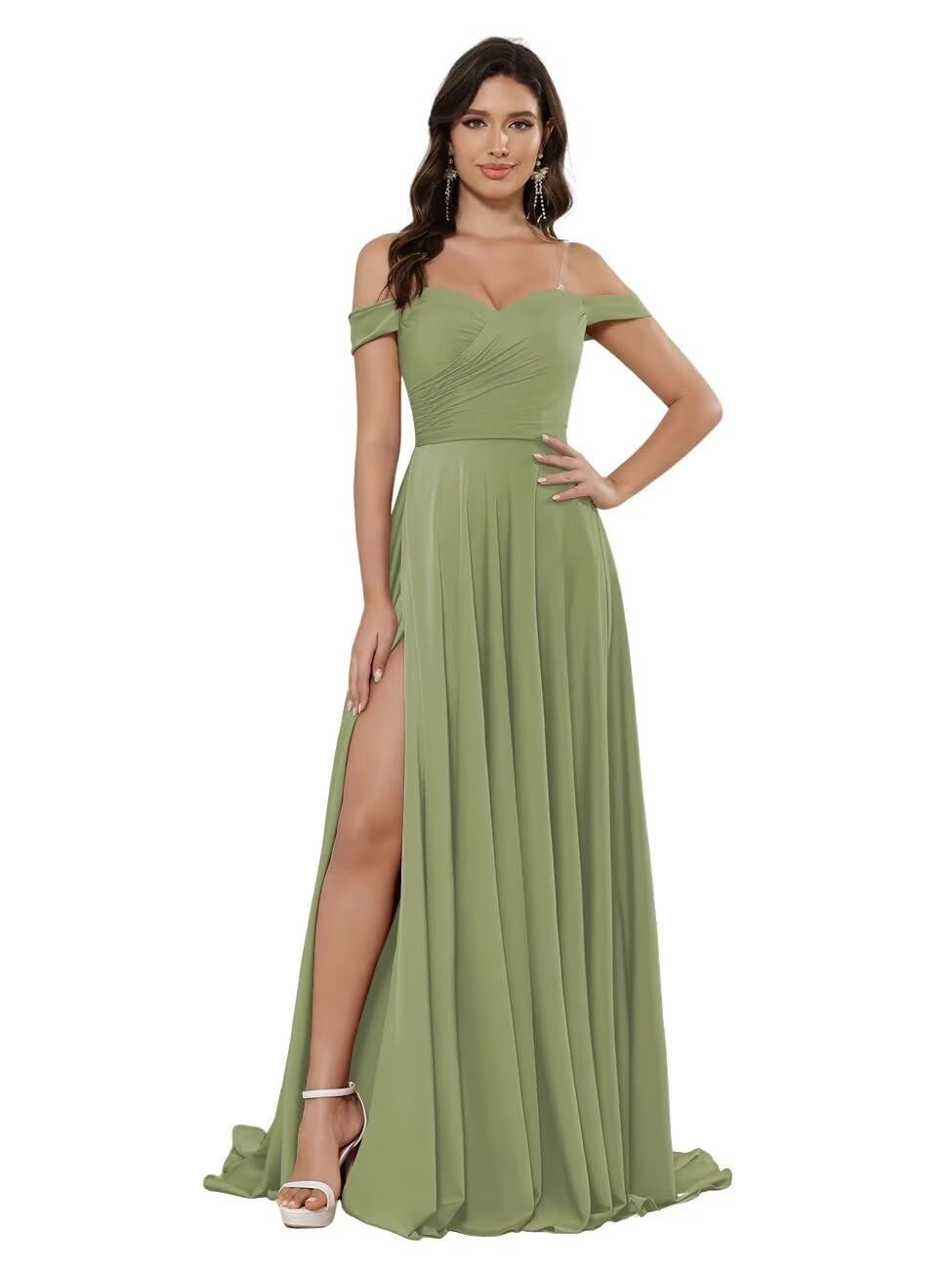 A-Line/Princess Satin Off-the-shoulder Sleeveless Floor-Length Bridesmaid Dresses