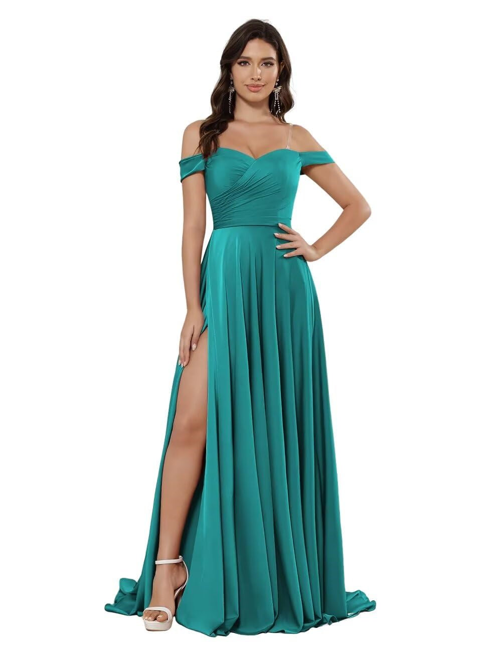 A-Line/Princess Satin Off-the-shoulder Sleeveless Floor-Length Bridesmaid Dresses
