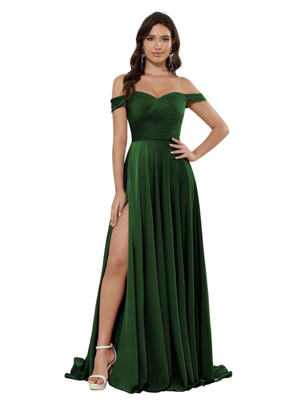 A-Line/Princess Satin Off-the-shoulder Sleeveless Floor-Length Bridesmaid Dresses