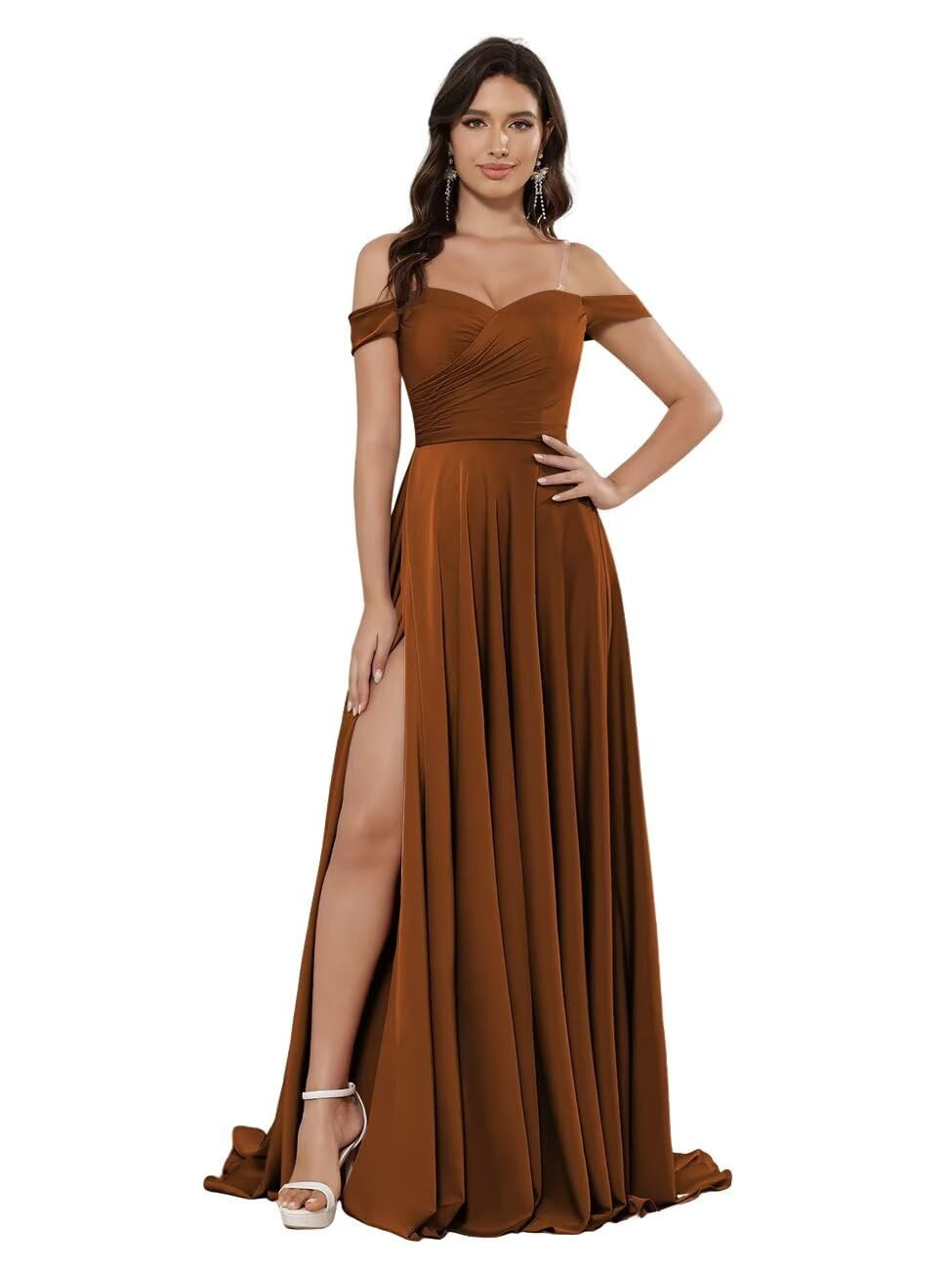 A-Line/Princess Satin Off-the-shoulder Sleeveless Floor-Length Bridesmaid Dresses