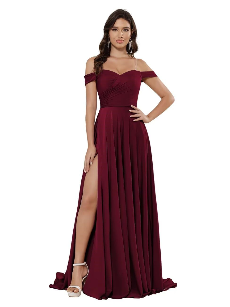 A-Line/Princess Satin Off-the-shoulder Sleeveless Floor-Length Bridesmaid Dresses