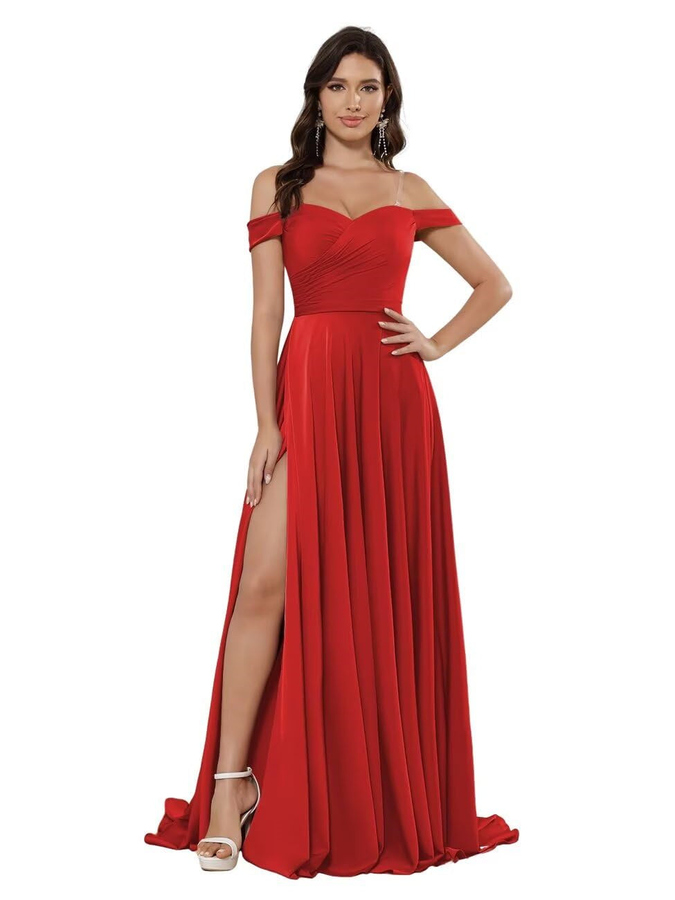 A-Line/Princess Satin Off-the-shoulder Sleeveless Floor-Length Bridesmaid Dresses