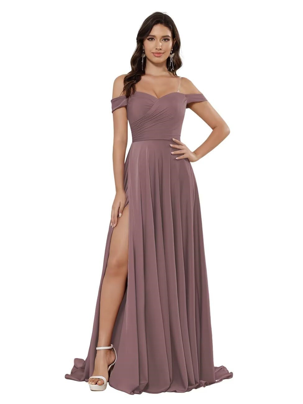 A-Line/Princess Satin Off-the-shoulder Sleeveless Floor-Length Bridesmaid Dresses