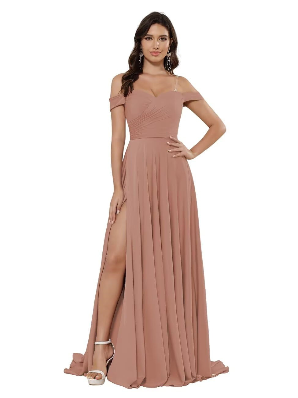 A-Line/Princess Satin Off-the-shoulder Sleeveless Floor-Length Bridesmaid Dresses
