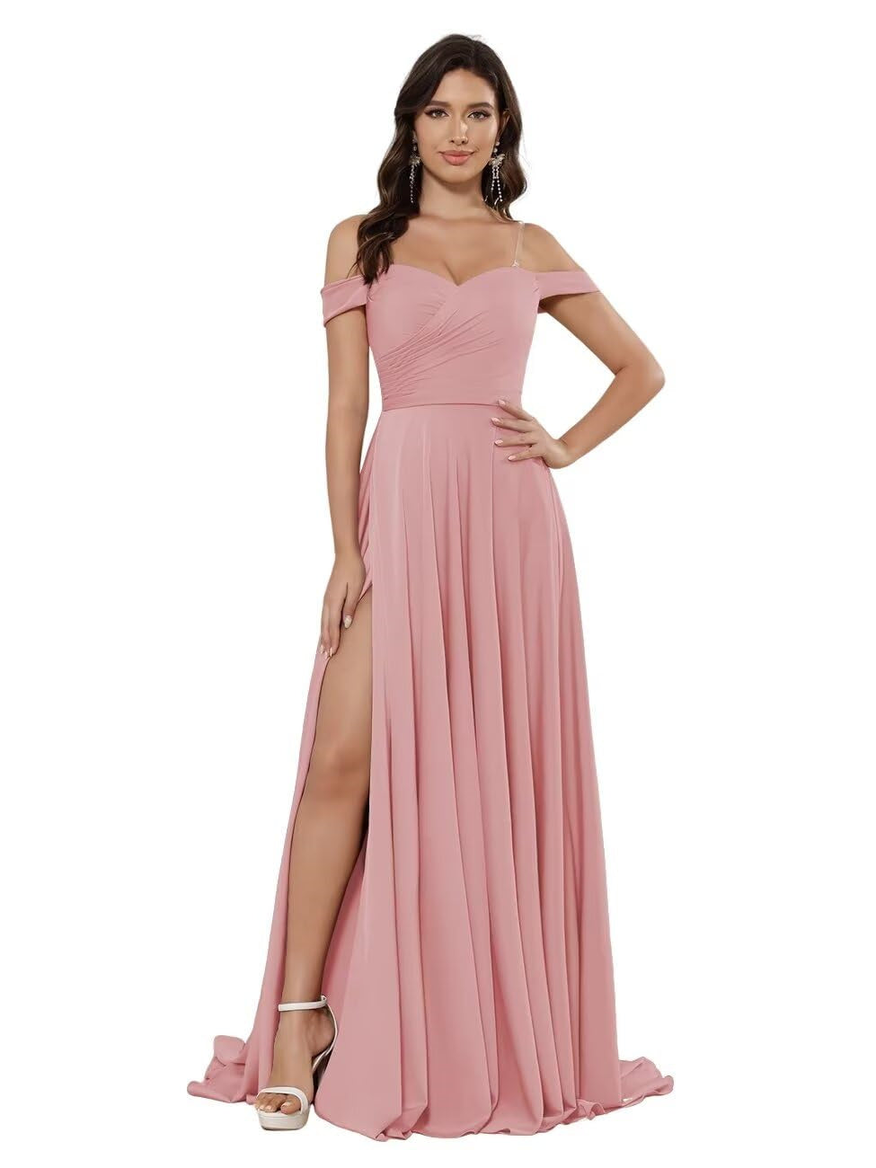 A-Line/Princess Satin Off-the-shoulder Sleeveless Floor-Length Bridesmaid Dresses