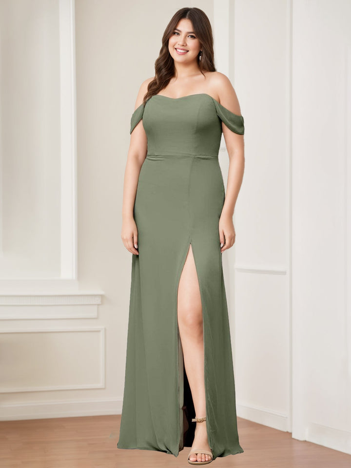 A-Line/Princess Off-the-Shoulder Sleeveless Floor-Length Long Bridesmaid Dresses with Split Side