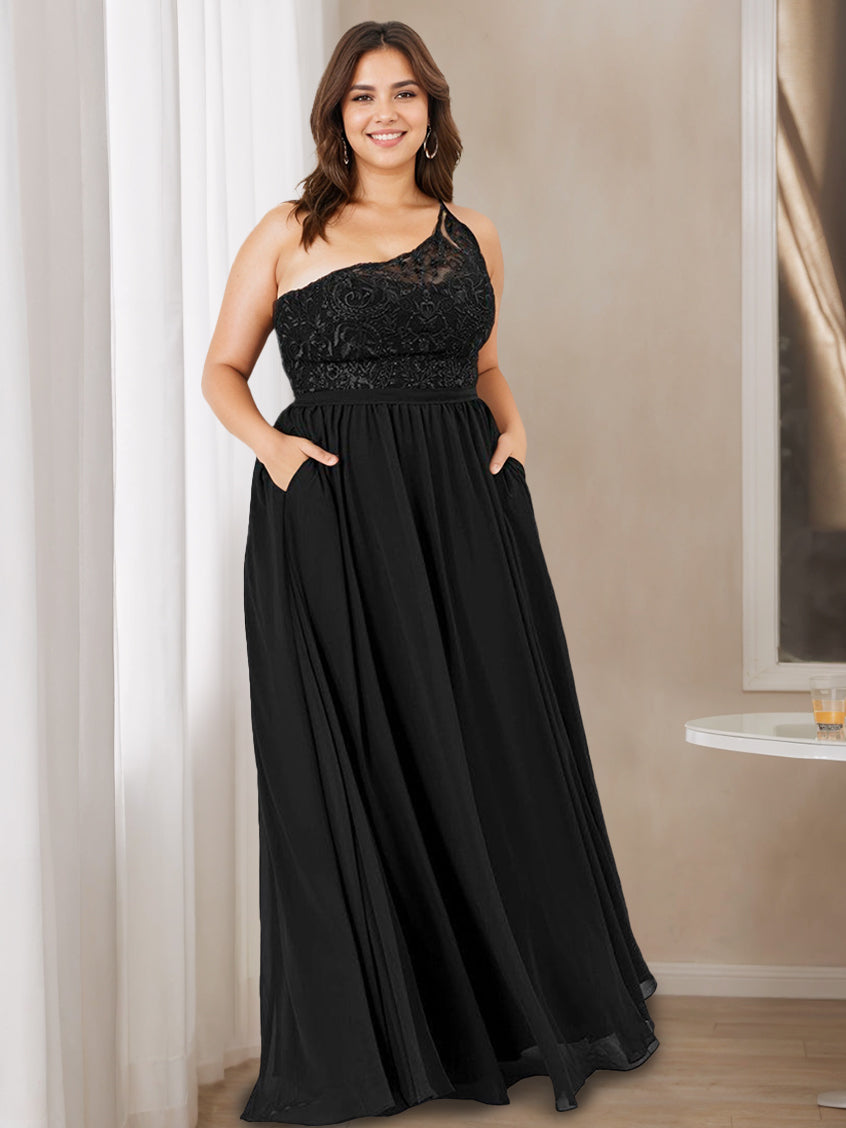 A-Line/Princess One-Shoulder Sleeveless Floor-Length Bridesmaid Dresses with Lace,Beaded & Embroidered