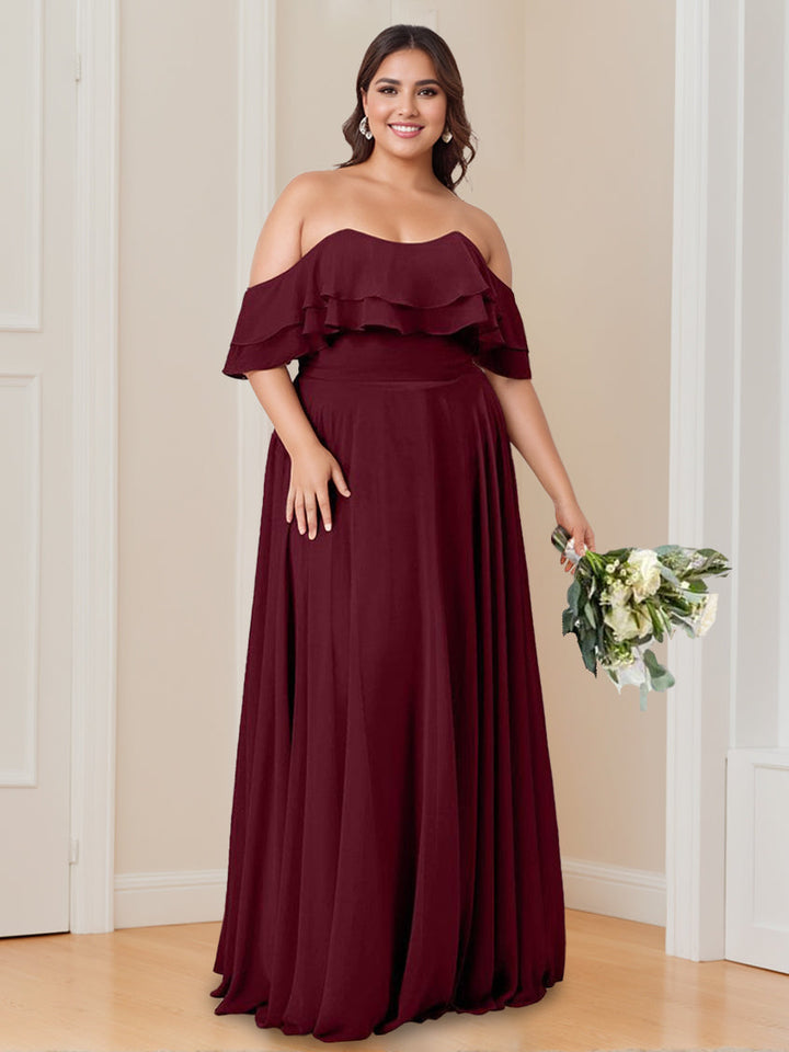 A-Line/Princess Off-the-Shoulder Neck Floor-Length Bridesmaid Dresses with Ruched