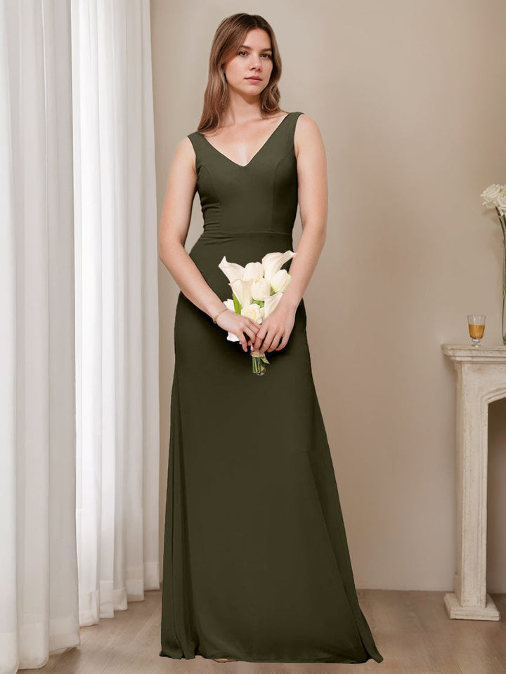 A-Line/Princess V-Neck Sleeveless Floor-Length Bridesmaid Dresses