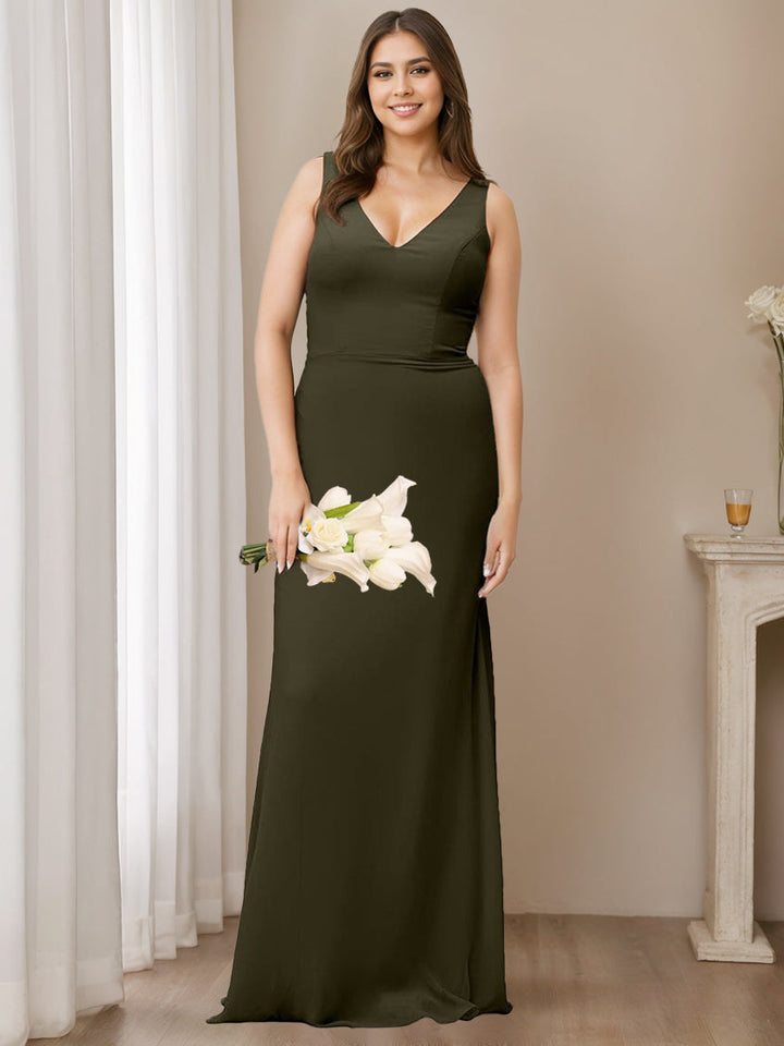 A-Line/Princess V-Neck Sleeveless Floor-Length Bridesmaid Dresses