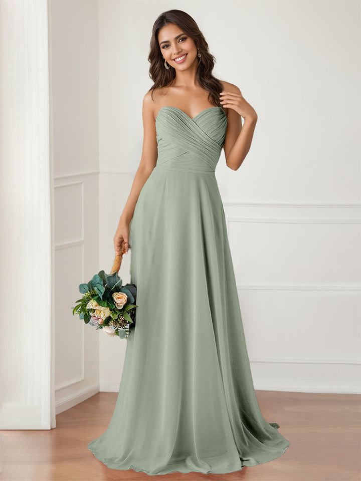 A-Line/Princess Sweetheart Neck Sleeveless Floor-Length Bridesmaid Dresses with Ruffles