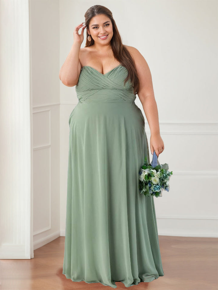 A-Line/Princess Sweetheart Neck Sleeveless Floor-Length Bridesmaid Dresses with Ruffles