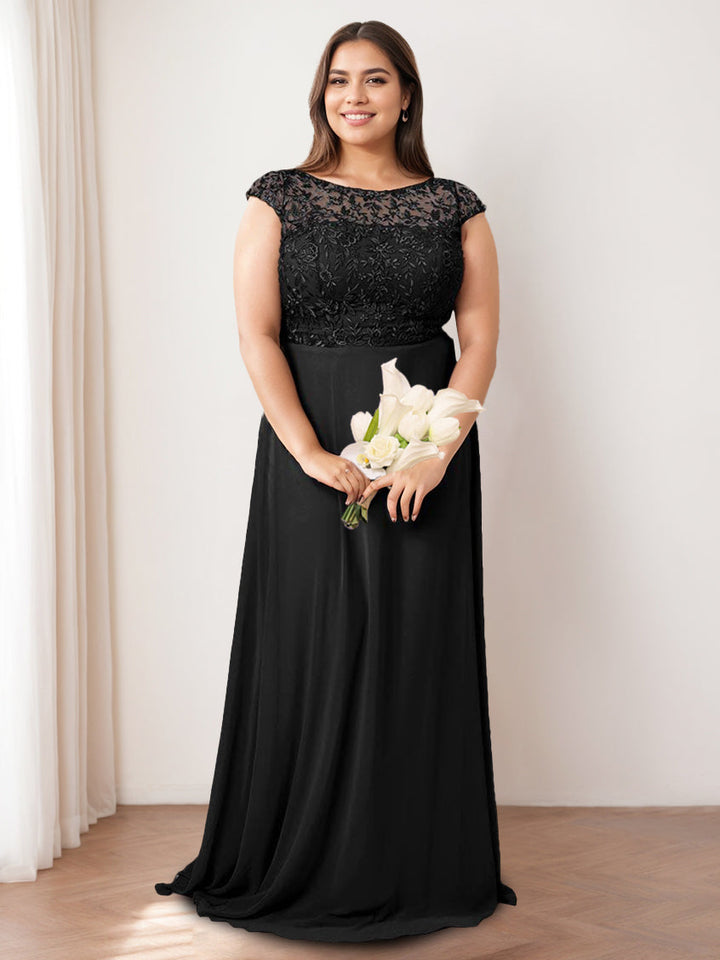 A-Line/Princess Jewel Neck Sleeveless Floor-Length Long Bridesmaid Dresses with Lace