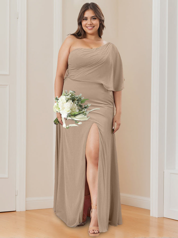 A-Line/Princess One-Shoulder Floor-Length Bridesmaid Dresses with Split Side