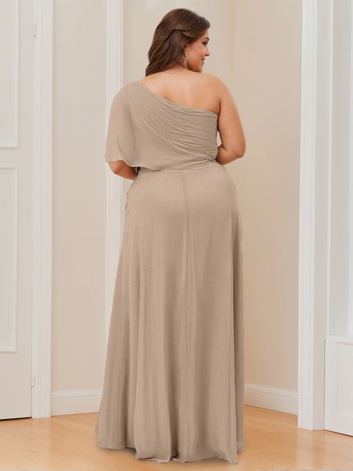 A-Line/Princess One-Shoulder Floor-Length Bridesmaid Dresses with Split Side