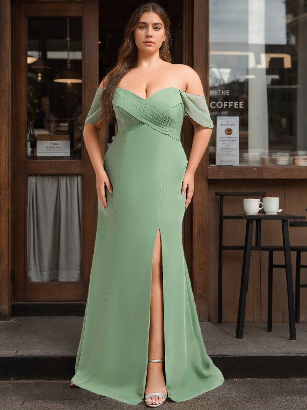 Mermaid/Trumpet Off the Shoulder Floor-Length Plus Size Bridesmaid Dresses with Split Side