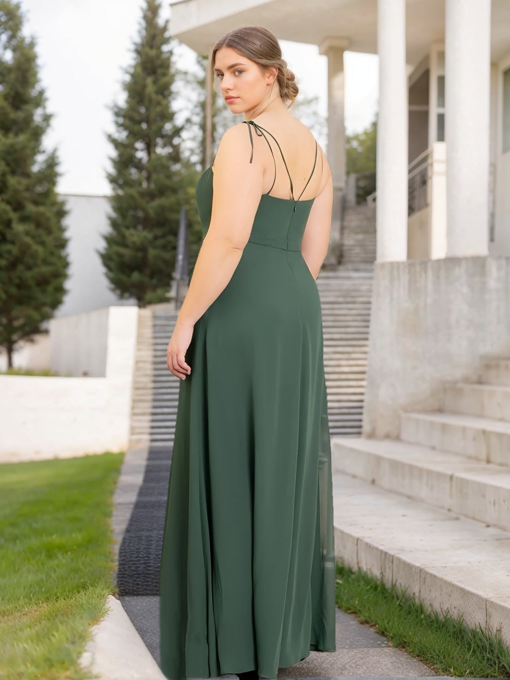 A-Line/Princess Spaghetti Straps Sleeveless Floor-Length Unique Plus Size Bridesmaid Dresses with Split Side