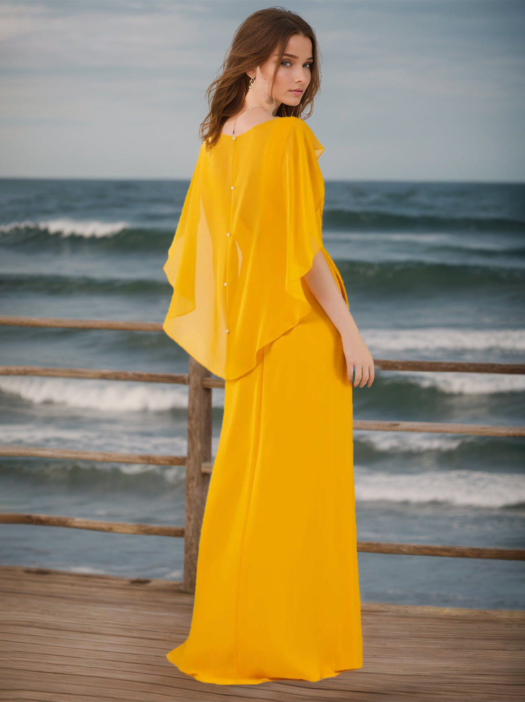 A-Line/Princess Deep V-Neck Sleeveless Floor-Length Chiffon Unique Bridesmaid Dresses with Ruffles